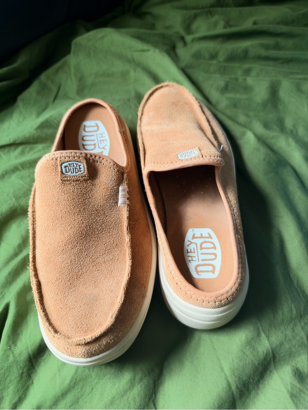 Hey Dude Womens Slip-On Loafers in Light Tan Suede